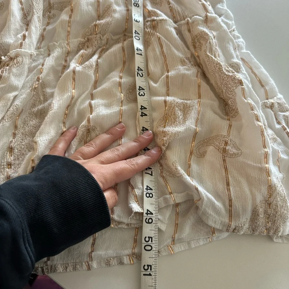 Me 2 Magic Anthropologie Boho Maxi Dress Ivory Gold Metallic Sequin Tie XL - Picture 3 of 7